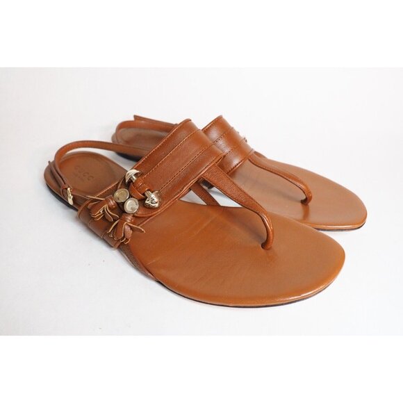 Gucci Brown Leather Thong GG Horsebit T Bar Sandals, Size 9.5 (US) 39.5 (EU)